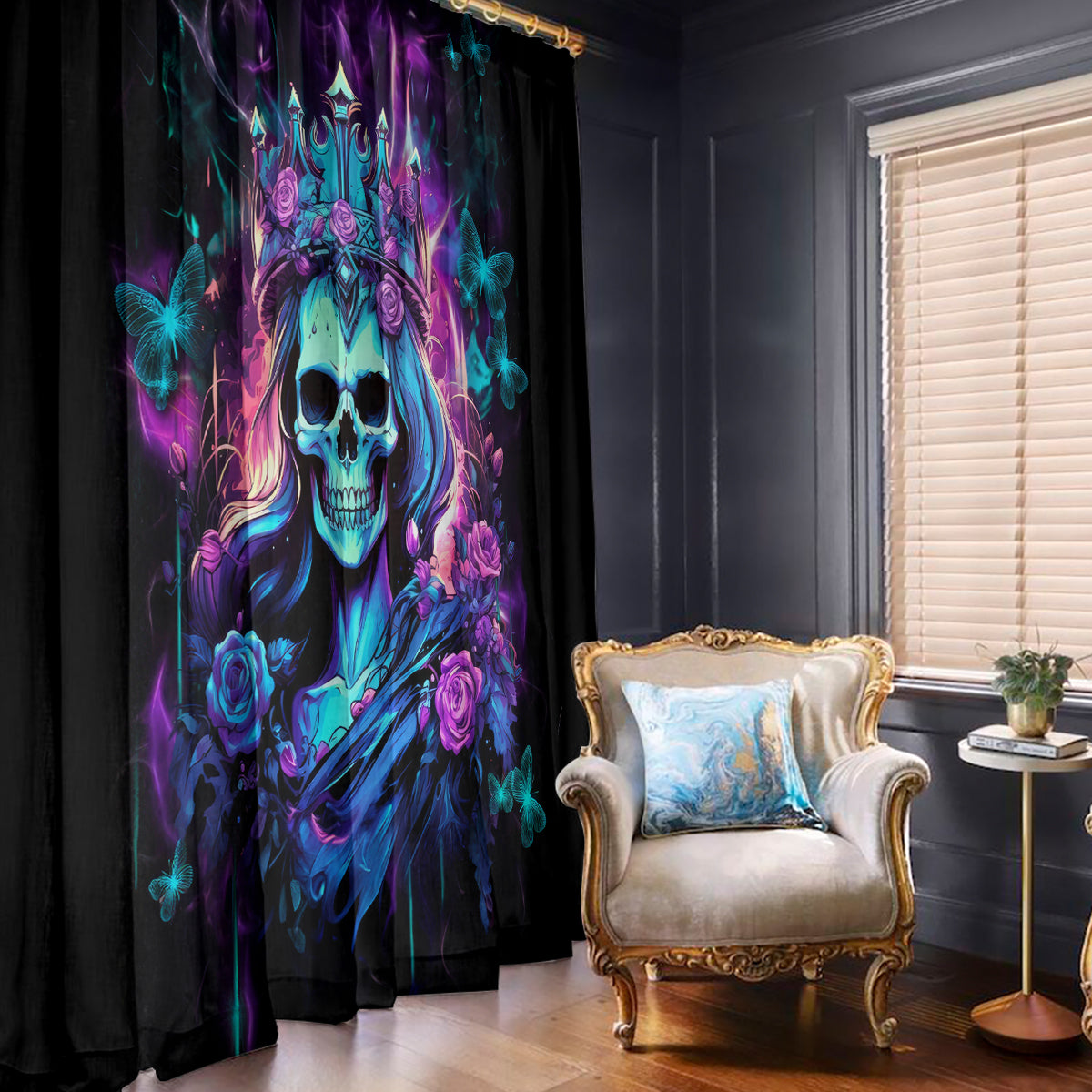 Rose Skull Window Curtain Bitch I'm Not A Princess I'm The Fucking Queen - Wonder Print Shop