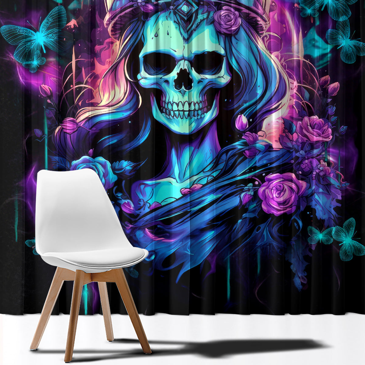 Rose Skull Window Curtain Bitch I'm Not A Princess I'm The Fucking Queen - Wonder Print Shop