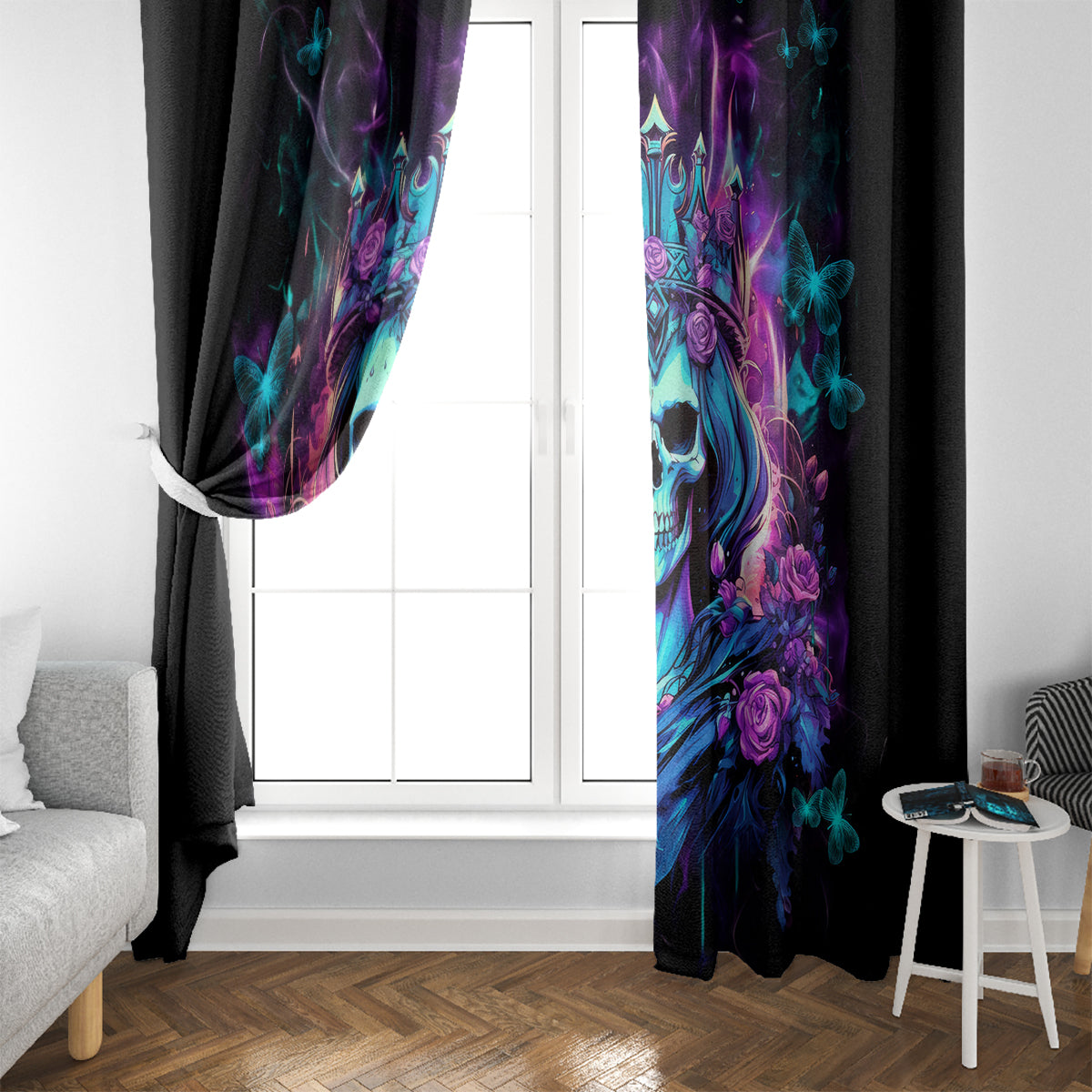 Rose Skull Window Curtain Bitch I'm Not A Princess I'm The Fucking Queen - Wonder Print Shop