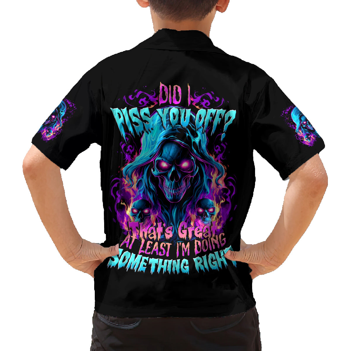 Flame Skull Family Matching Off Shoulder Long Sleeve Dress and Hawaiian Shirt Did I Piss You Off That Great At Least I'm Doing Something Right - Wonder Print Shop