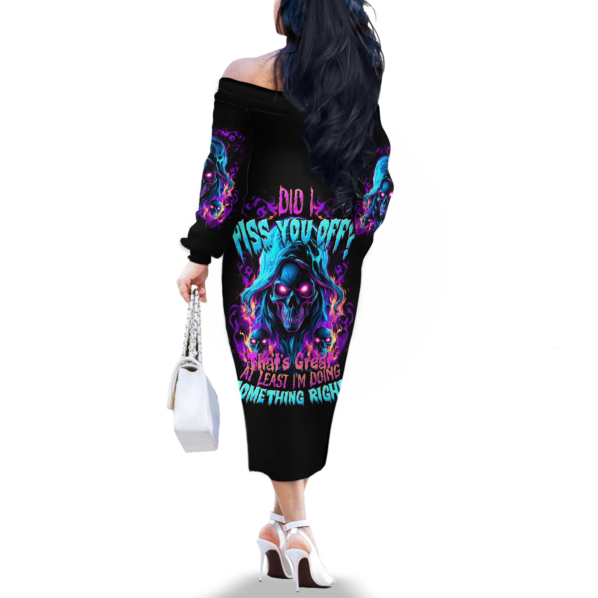 Flame Skull Family Matching Off Shoulder Long Sleeve Dress and Hawaiian Shirt Did I Piss You Off That Great At Least I'm Doing Something Right - Wonder Print Shop
