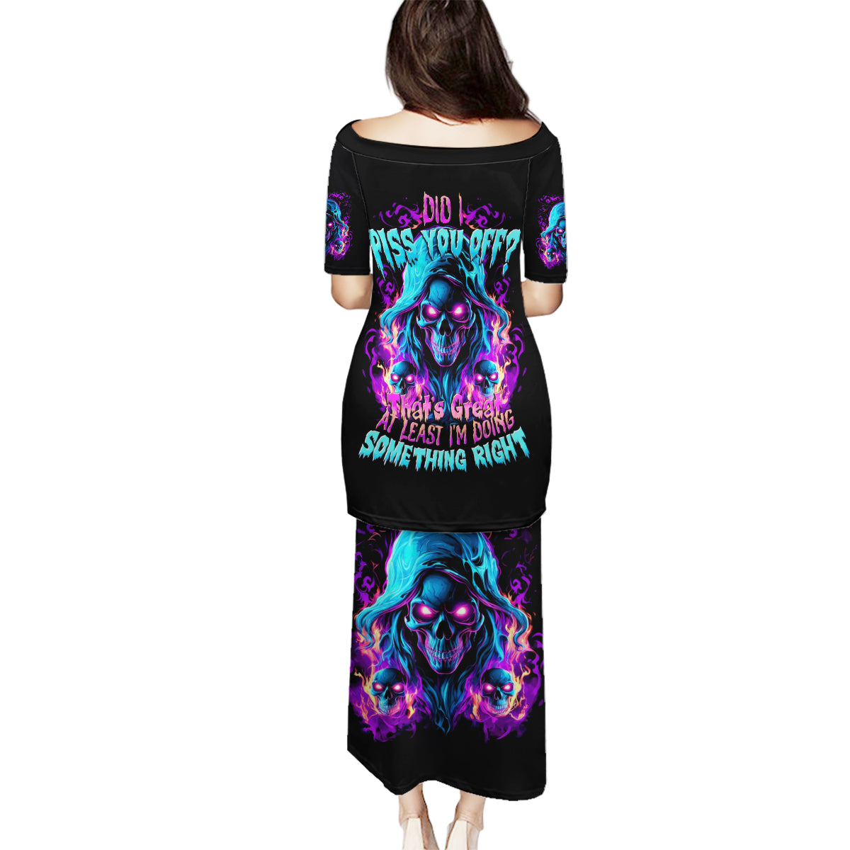 Flame Skull Family Matching Puletasi and Hawaiian Shirt Did I Piss You Off That Great At Least I'm Doing Something Right - Wonder Print Shop