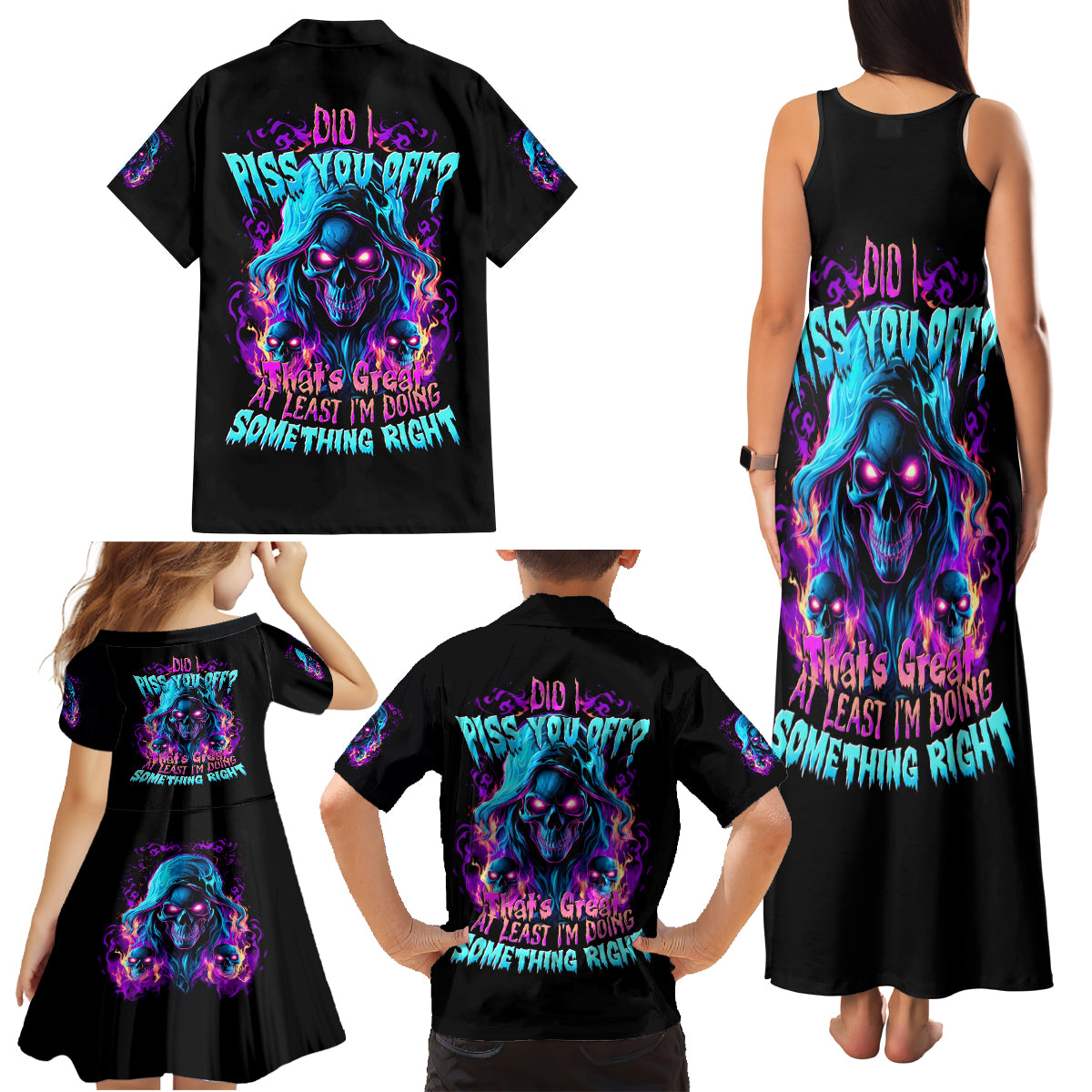 Flame Skull Family Matching Tank Maxi Dress and Hawaiian Shirt Did I Piss You Off That Great At Least I'm Doing Something Right - Wonder Print Shop