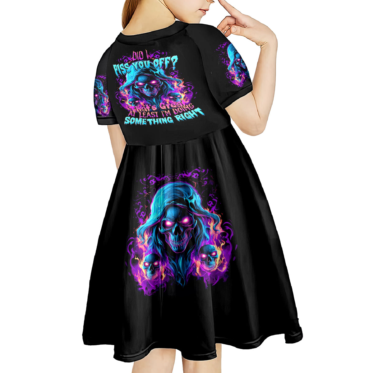 Flame Skull Kid Short Sleeve Dress Did I Piss You Off That Great At Least I'm Doing Something Right - Wonder Print Shop