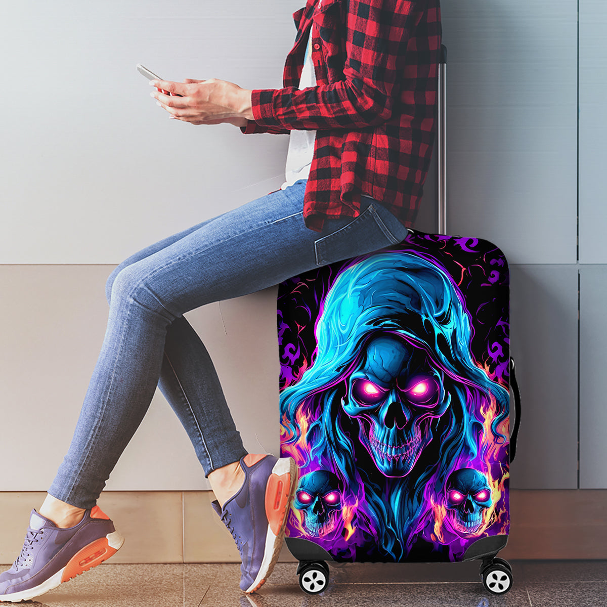 Flame Skull Luggage Cover Did I Piss You Off That Great At Least I'm Doing Something Right - Wonder Print Shop