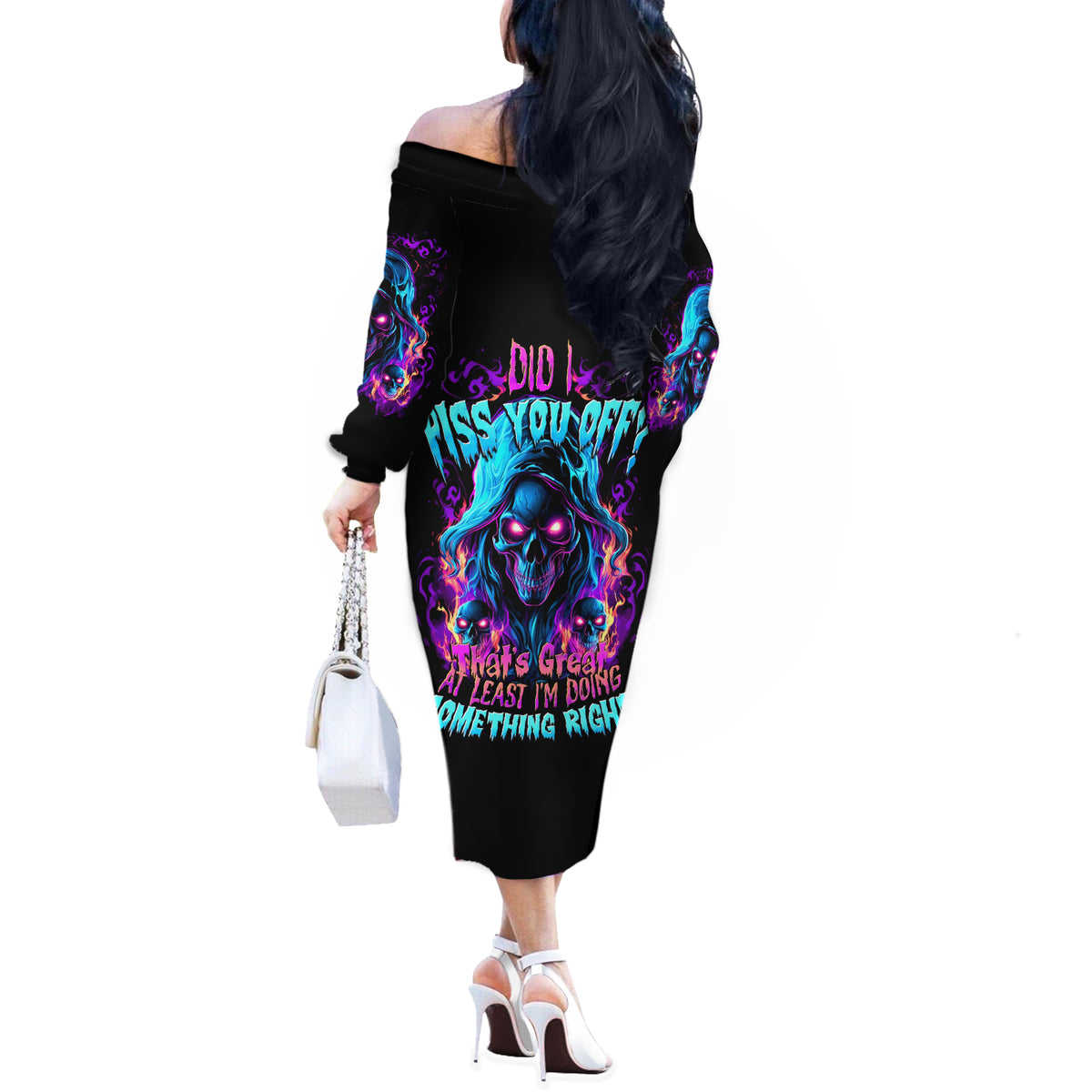 Flame Skull Off The Shoulder Long Sleeve Dress Did I Piss You Off That Great At Least I'm Doing Something Right - Wonder Print Shop