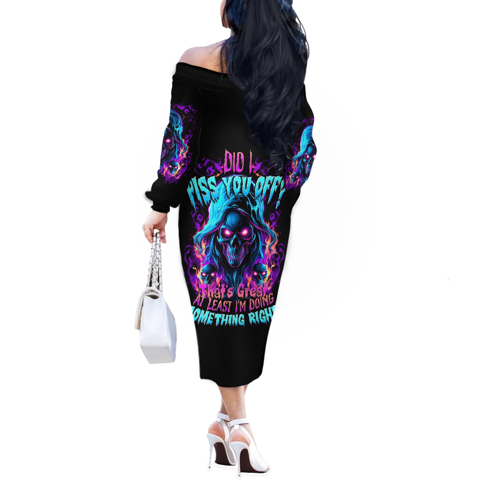 Flame Skull Off The Shoulder Long Sleeve Dress Did I Piss You Off That Great At Least I'm Doing Something Right - Wonder Print Shop