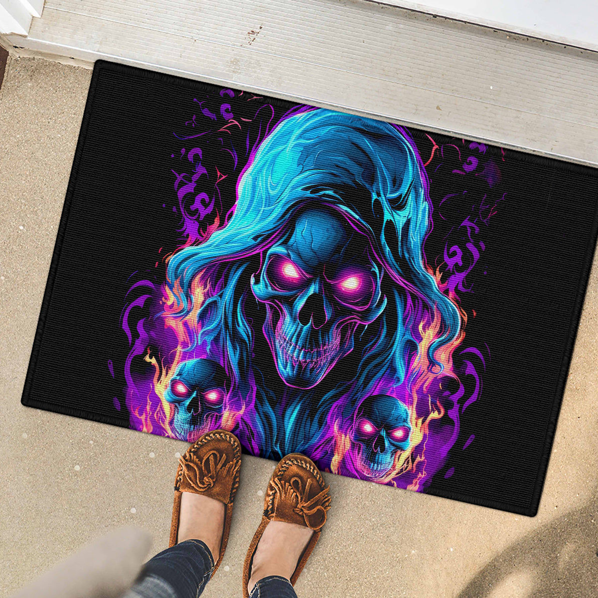 Flame Skull Rubber Doormat Did I Piss You Off That Great At Least I'm Doing Something Right - Wonder Print Shop