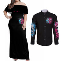 Couple Skull Couples Matching Off Shoulder Maxi Dress and Long Sleeve Button Shirt Don't Try To Figure Me Out I'm Special - Wonder Print Shop