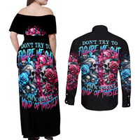 Couple Skull Couples Matching Off Shoulder Maxi Dress and Long Sleeve Button Shirt Don't Try To Figure Me Out I'm Special - Wonder Print Shop