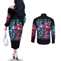 Couple Skull Couples Matching Off The Shoulder Long Sleeve Dress and Long Sleeve Button Shirt Don't Try To Figure Me Out I'm Special