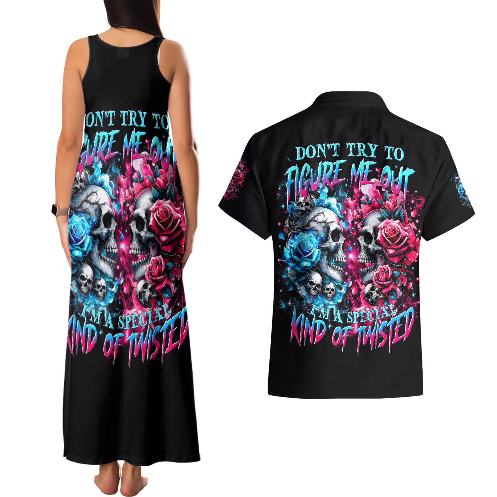 Couple Skull Couples Matching Tank Maxi Dress and Hawaiian Shirt Don't Try To Figure Me Out I'm Special - Wonder Print Shop