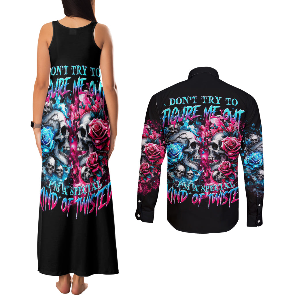 Couple Skull Couples Matching Tank Maxi Dress and Long Sleeve Button Shirt Don't Try To Figure Me Out I'm Special - Wonder Print Shop