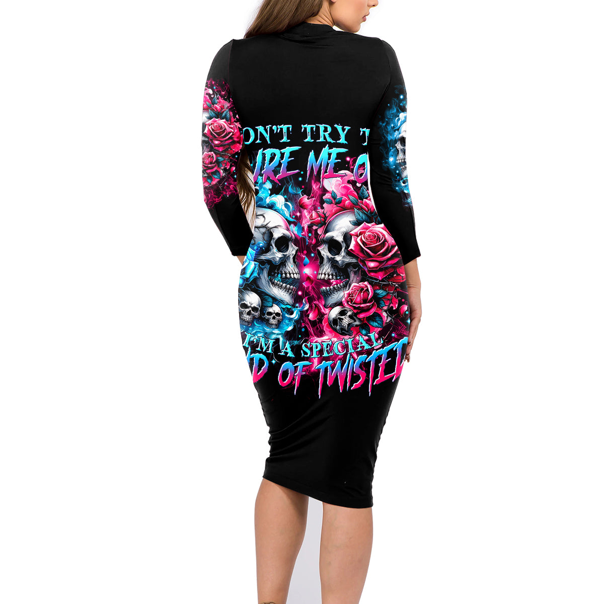 Couple Skull Family Matching Long Sleeve Bodycon Dress and Hawaiian Shirt Don't Try To Figure Me Out I'm Special - Wonder Print Shop