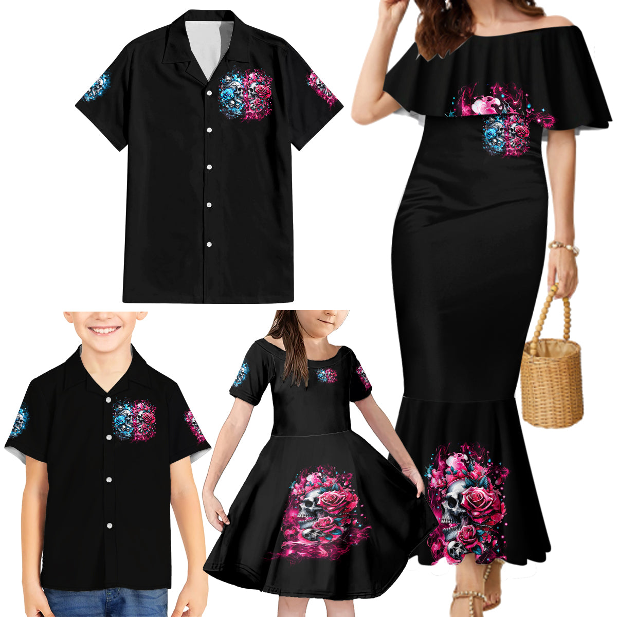 Couple Skull Family Matching Mermaid Dress and Hawaiian Shirt Don't Try To Figure Me Out I'm Special - Wonder Print Shop