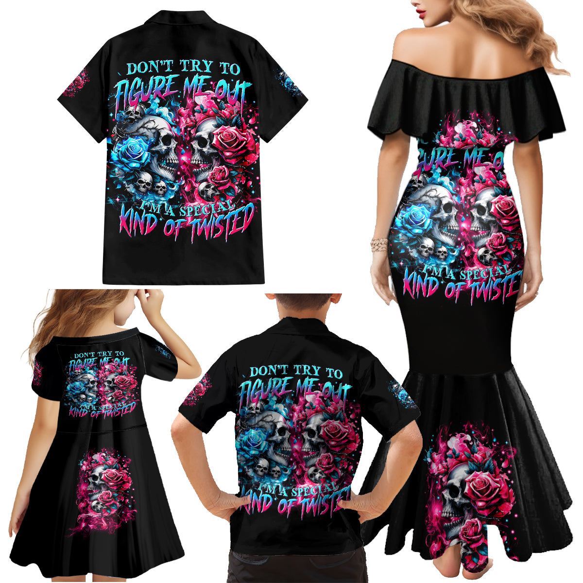 Couple Skull Family Matching Mermaid Dress and Hawaiian Shirt Don't Try To Figure Me Out I'm Special - Wonder Print Shop