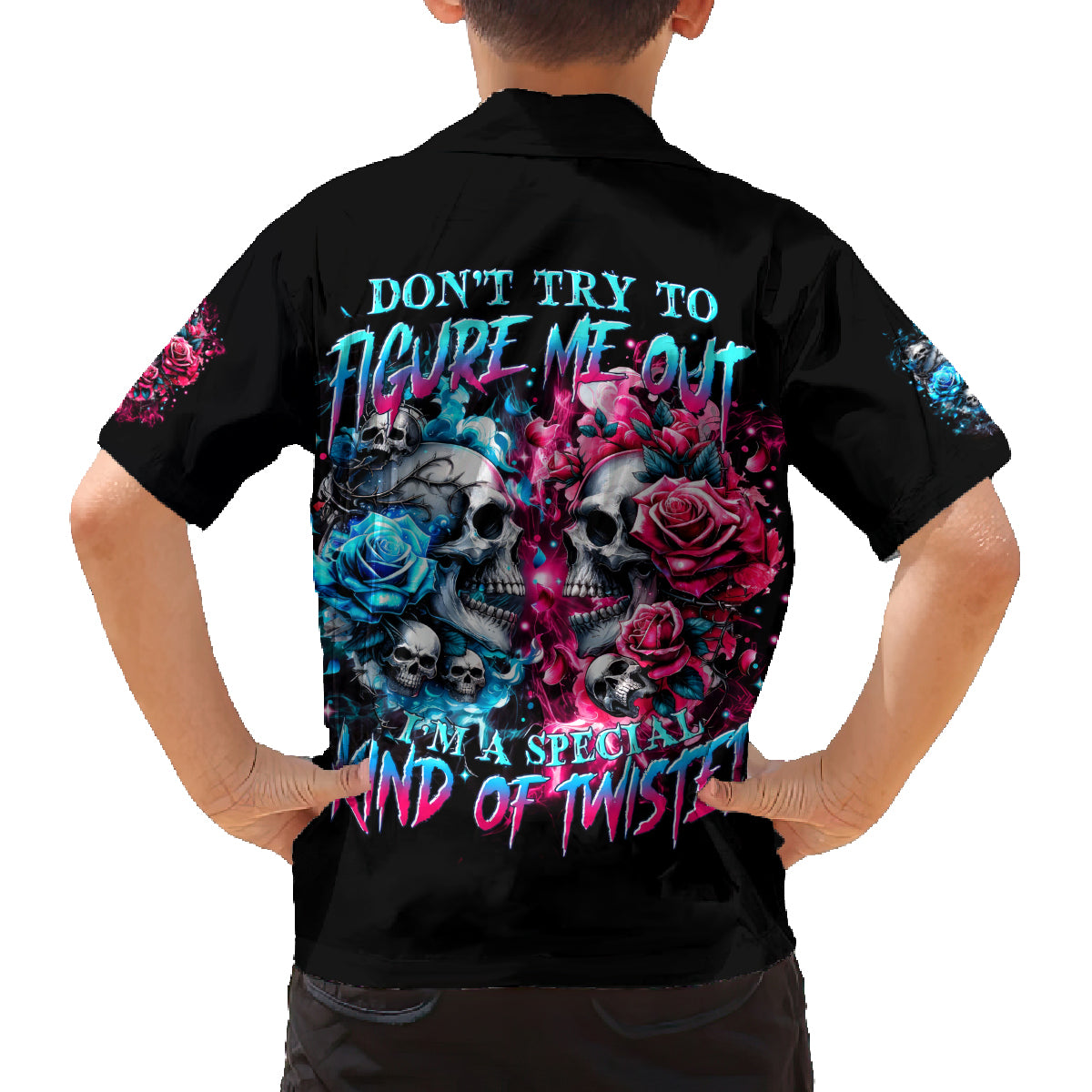 Couple Skull Family Matching Off Shoulder Long Sleeve Dress and Hawaiian Shirt Don't Try To Figure Me Out I'm Special - Wonder Print Shop