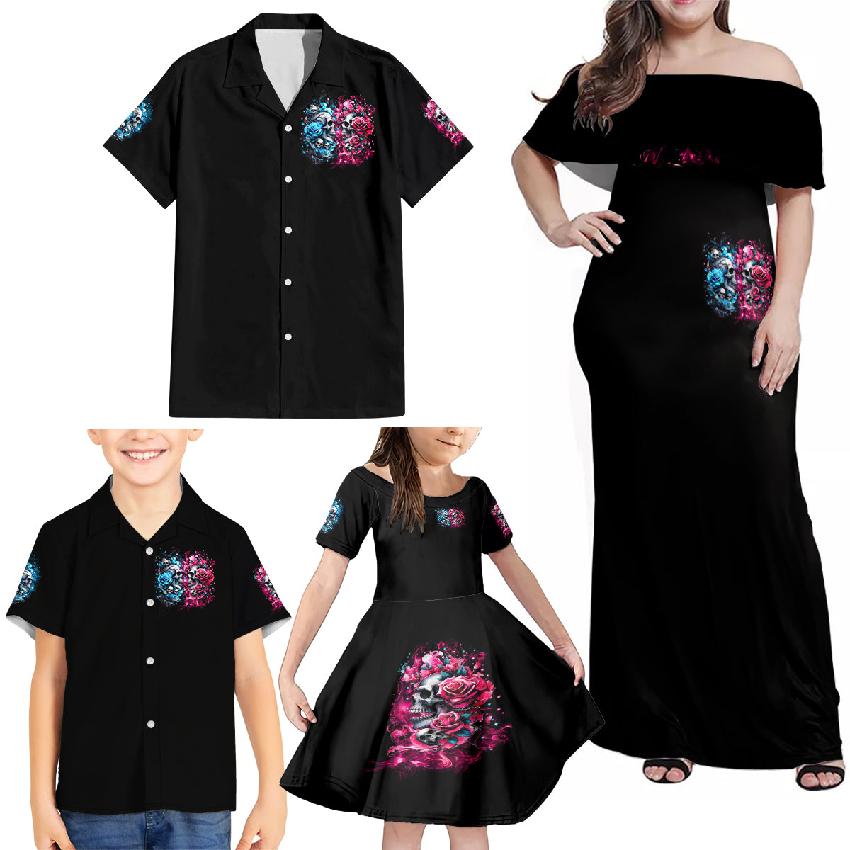 Couple Skull Family Matching Off Shoulder Maxi Dress and Hawaiian Shirt Don't Try To Figure Me Out I'm Special - Wonder Print Shop