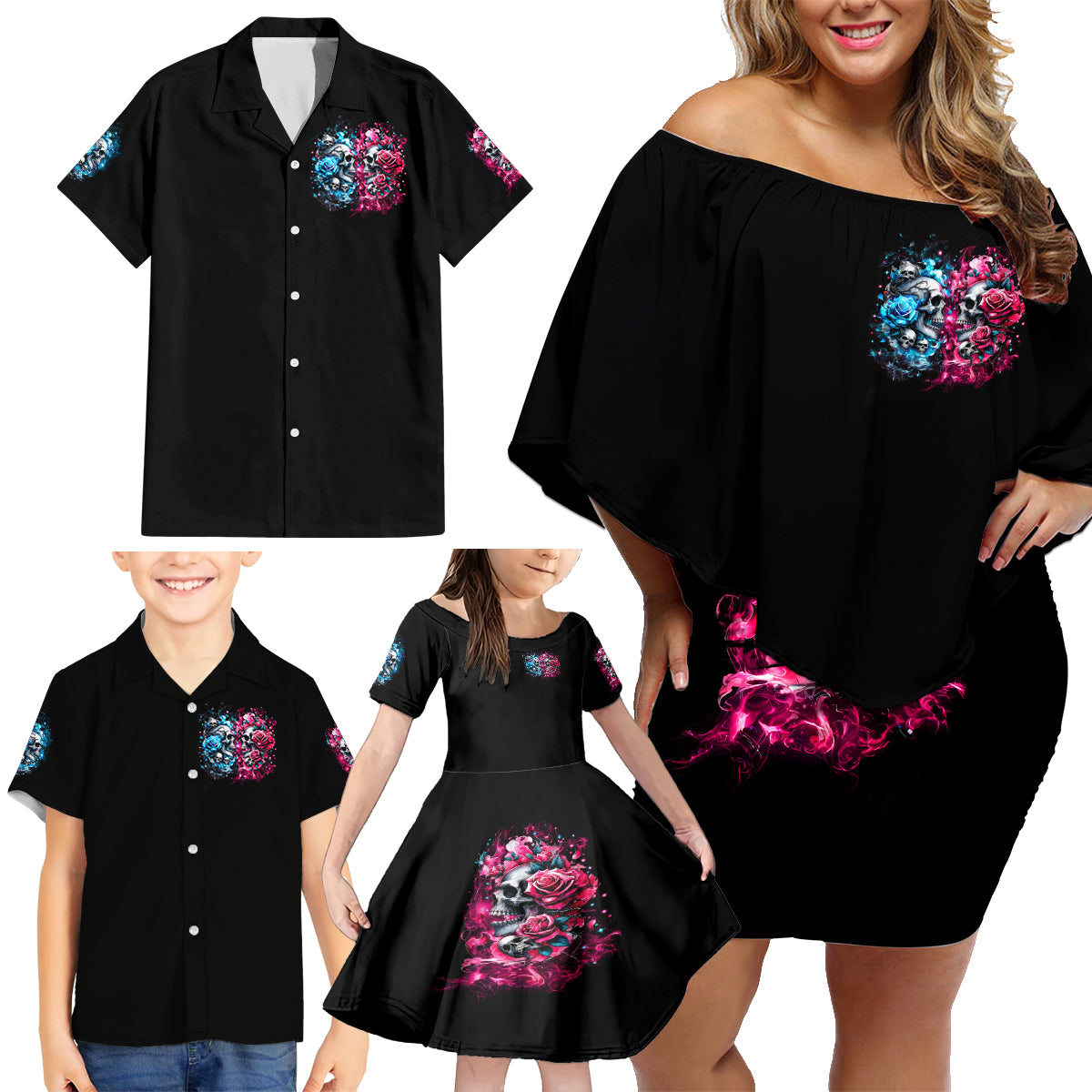 Couple Skull Family Matching Off Shoulder Short Dress and Hawaiian Shirt Don't Try To Figure Me Out I'm Special - Wonder Print Shop