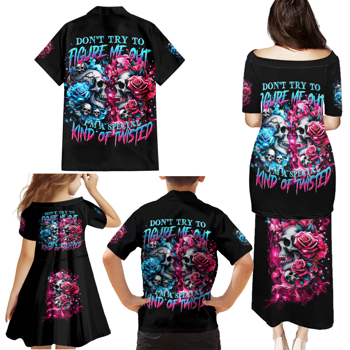 Couple Skull Family Matching Puletasi and Hawaiian Shirt Don't Try To Figure Me Out I'm Special - Wonder Print Shop