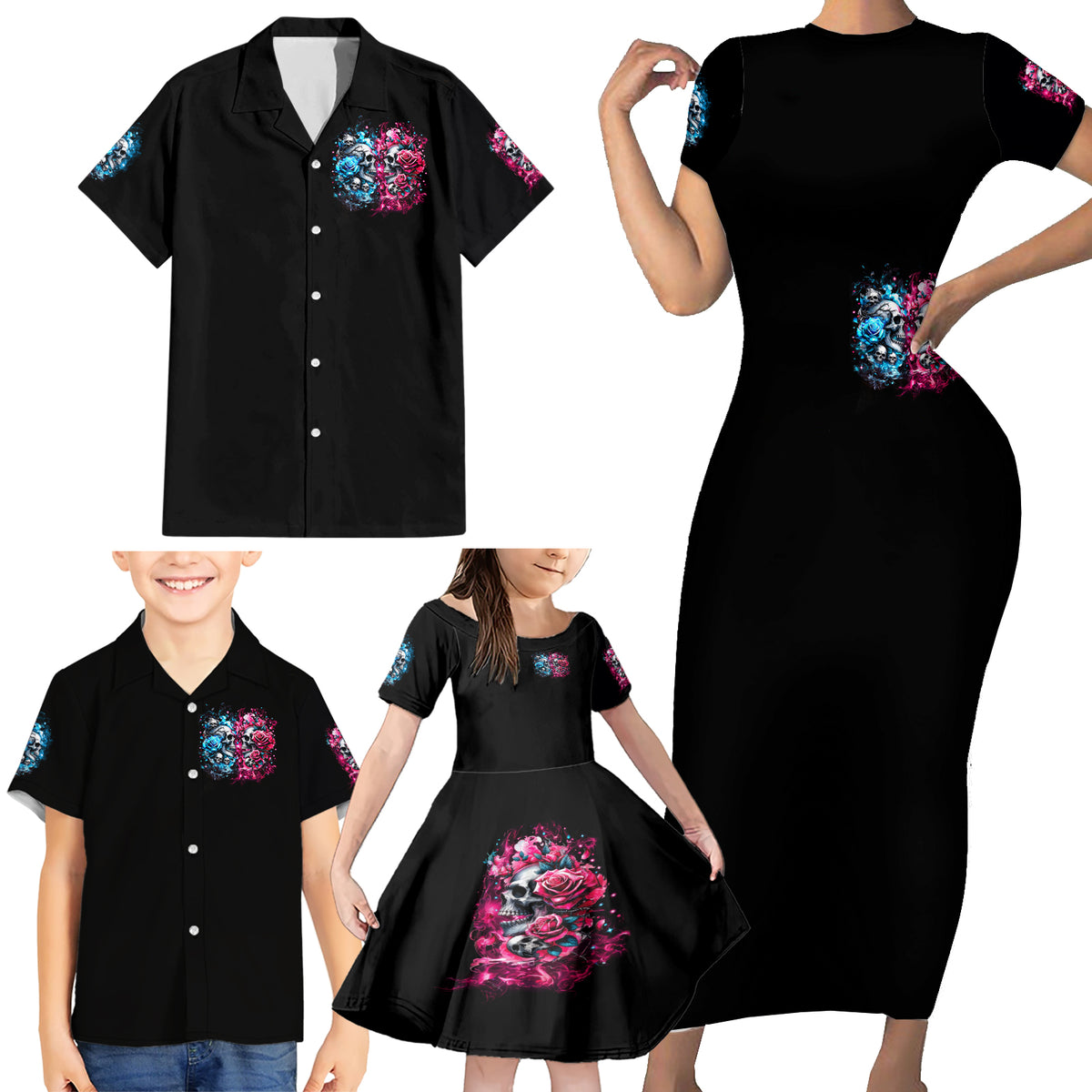 Couple Skull Family Matching Short Sleeve Bodycon Dress and Hawaiian Shirt Don't Try To Figure Me Out I'm Special - Wonder Print Shop