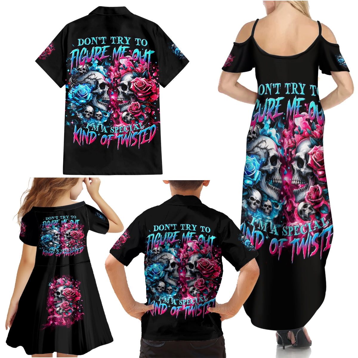Couple Skull Family Matching Summer Maxi Dress and Hawaiian Shirt Don't Try To Figure Me Out I'm Special - Wonder Print Shop