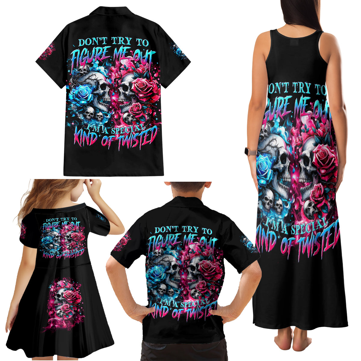 Couple Skull Family Matching Tank Maxi Dress and Hawaiian Shirt Don't Try To Figure Me Out I'm Special - Wonder Print Shop