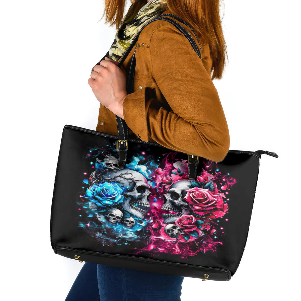 Couple Skull Leather Tote Bag Don't Try To Figure Me Out I'm Special - Wonder Print Shop