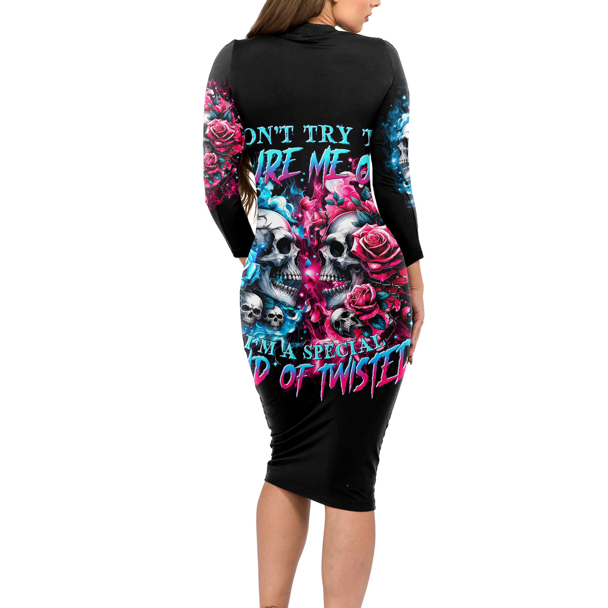 Couple Skull Long Sleeve Bodycon Dress Don't Try To Figure Me Out I'm Special - Wonder Print Shop