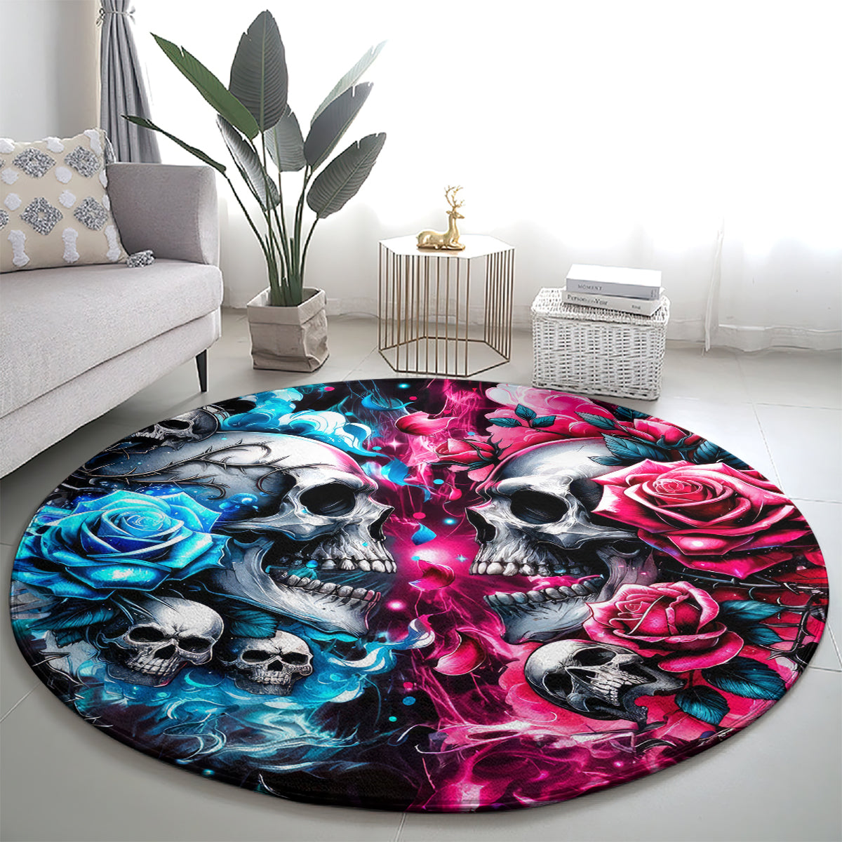 Couple Skull Round Carpet Don't Try To Figure Me Out I'm Special
