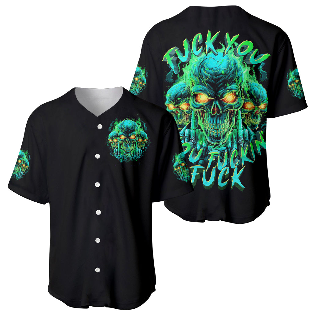 Flame Skull Baseball Jersey Fuck You You Fuckin Fuck - Wonder Print Shop
