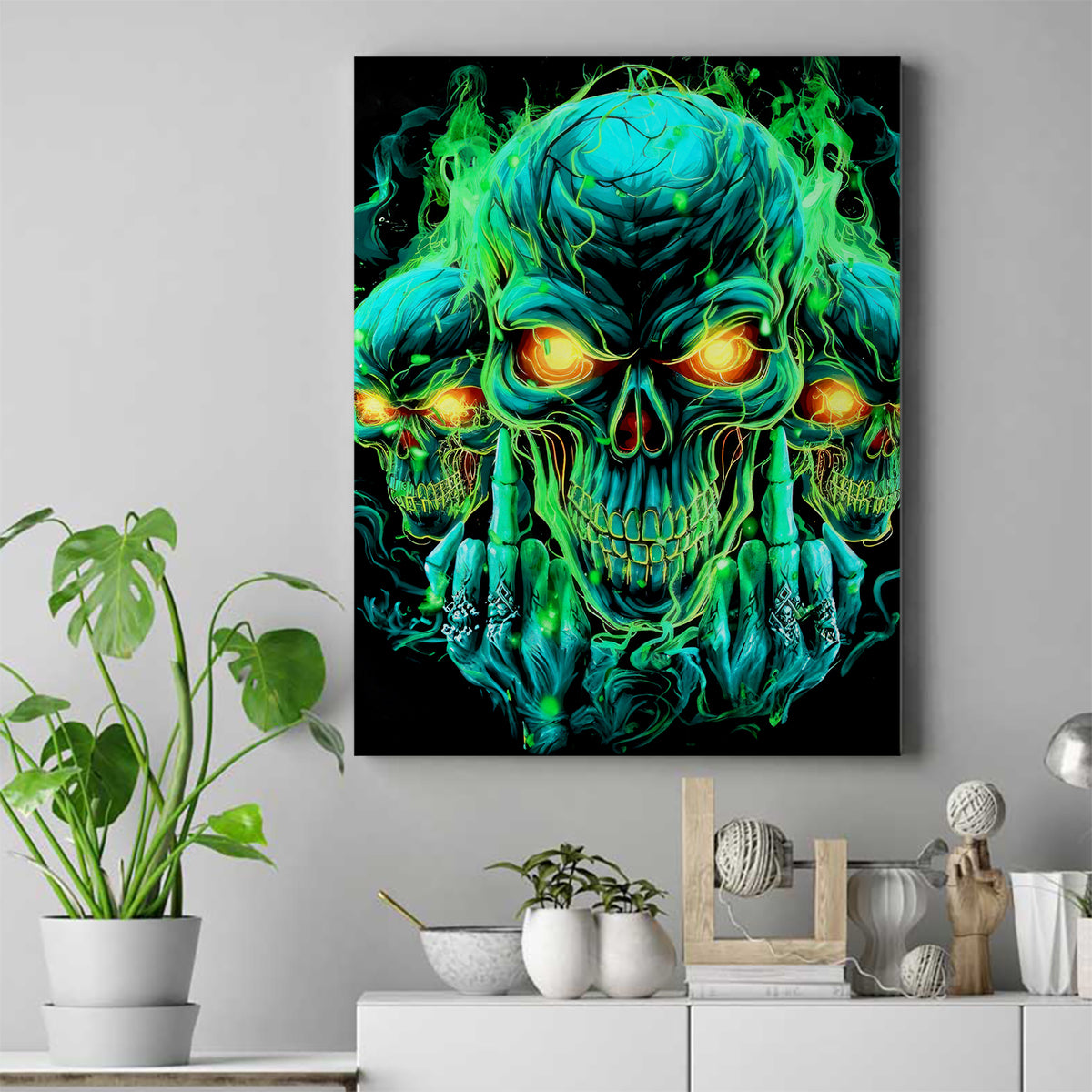 Flame Skull Canvas Wall Art Fuck You You Fuckin Fuck - Wonder Print Shop