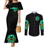 Flame Skull Couples Matching Mermaid Dress and Long Sleeve Button Shirt Fuck You You Fuckin Fuck