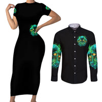 Flame Skull Couples Matching Short Sleeve Bodycon Dress and Long Sleeve Button Shirt Fuck You You Fuckin Fuck - Wonder Print Shop