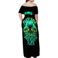 Flame Skull Family Matching Off Shoulder Maxi Dress and Hawaiian Shirt Fuck You You Fuckin Fuck - Wonder Print Shop