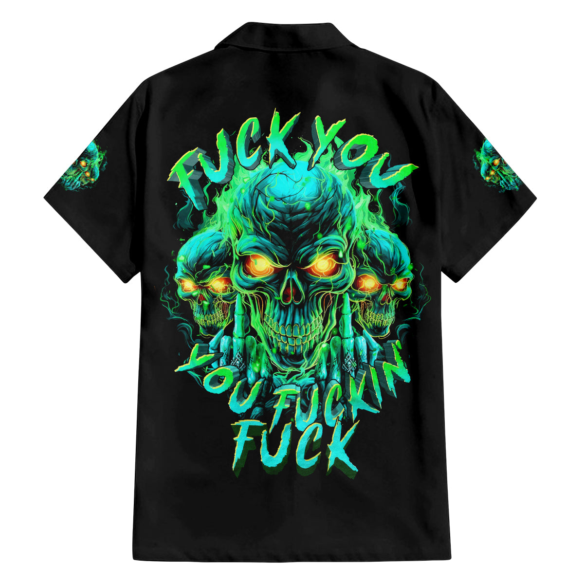 Flame Skull Family Matching Off Shoulder Short Dress and Hawaiian Shirt Fuck You You Fuckin Fuck - Wonder Print Shop