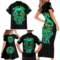 Flame Skull Family Matching Short Sleeve Bodycon Dress and Hawaiian Shirt Fuck You You Fuckin Fuck - Wonder Print Shop