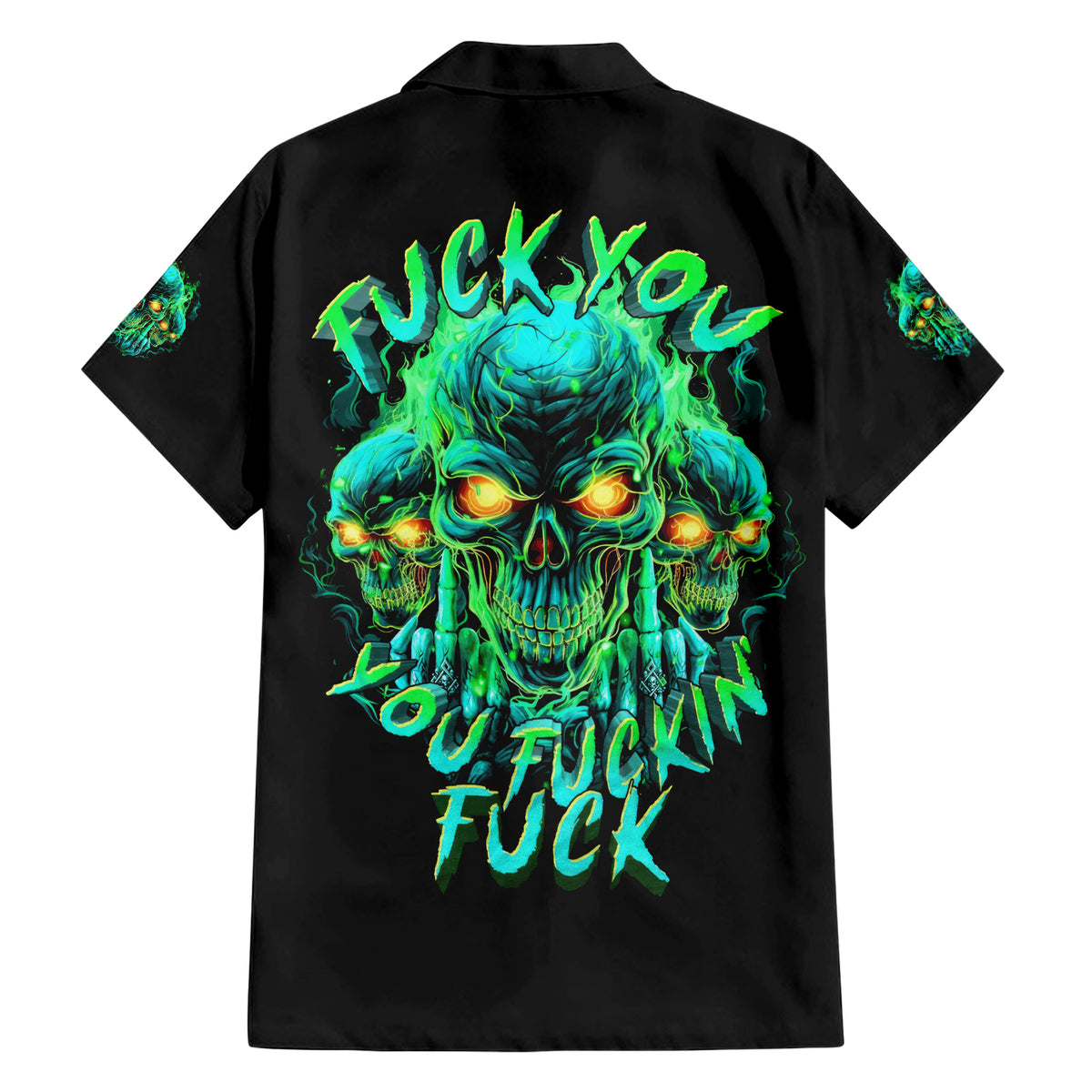 Flame Skull Family Matching Short Sleeve Bodycon Dress and Hawaiian Shirt Fuck You You Fuckin Fuck - Wonder Print Shop