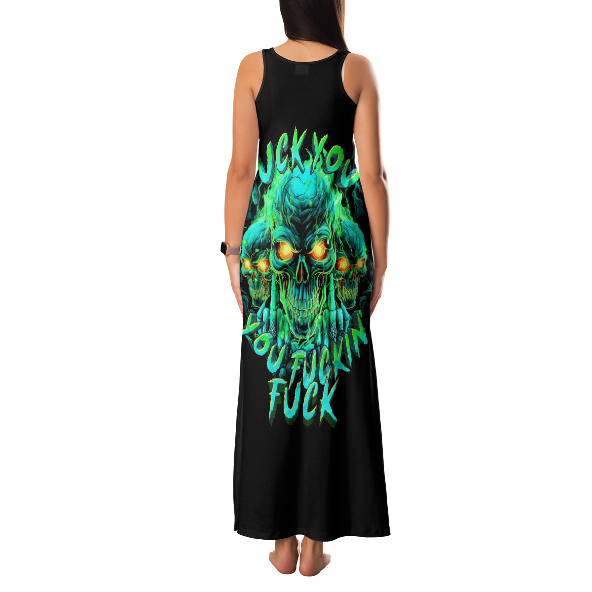 Flame Skull Family Matching Tank Maxi Dress and Hawaiian Shirt Fuck You You Fuckin Fuck - Wonder Print Shop