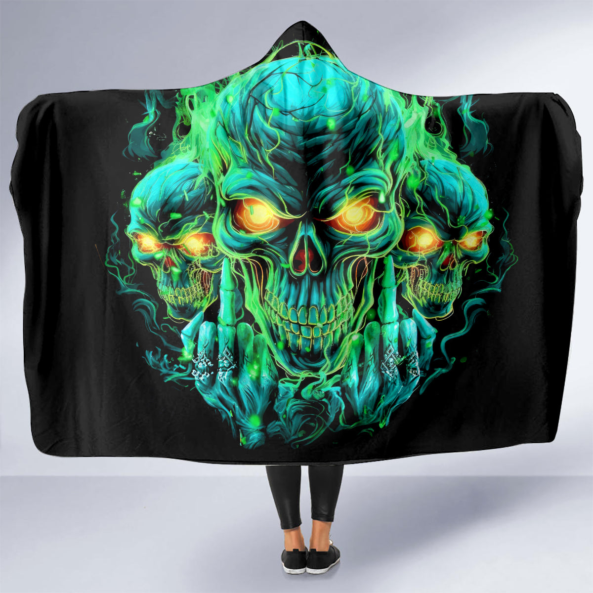 Flame Skull Hooded Blanket Fuck You You Fuckin Fuck