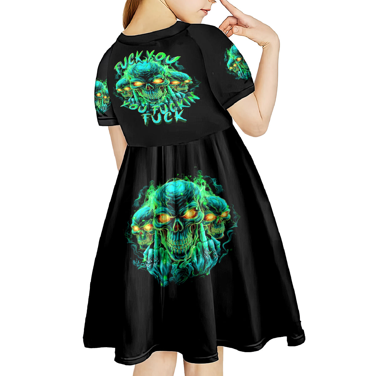 Flame Skull Kid Short Sleeve Dress Fuck You You Fuckin Fuck - Wonder Print Shop