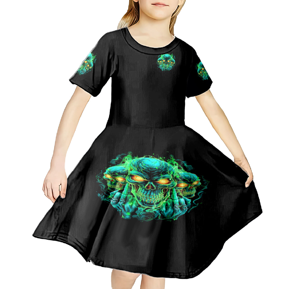 Flame Skull Kid Short Sleeve Dress Fuck You You Fuckin Fuck - Wonder Print Shop