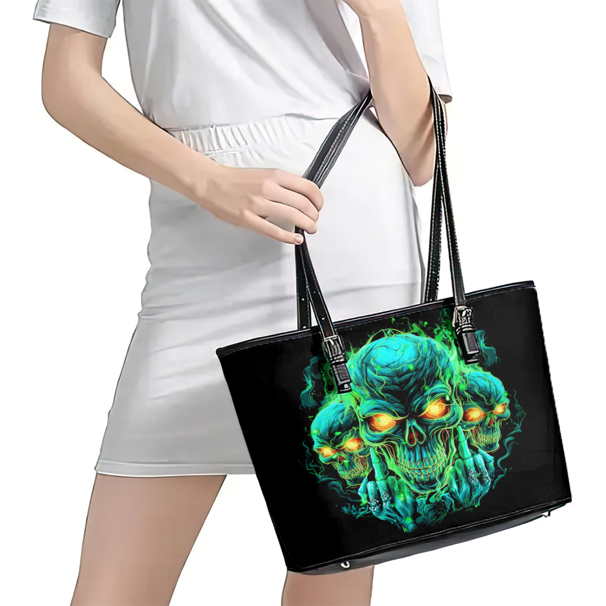 Flame Skull Leather Tote Bag Fuck You You Fuckin Fuck - Wonder Print Shop