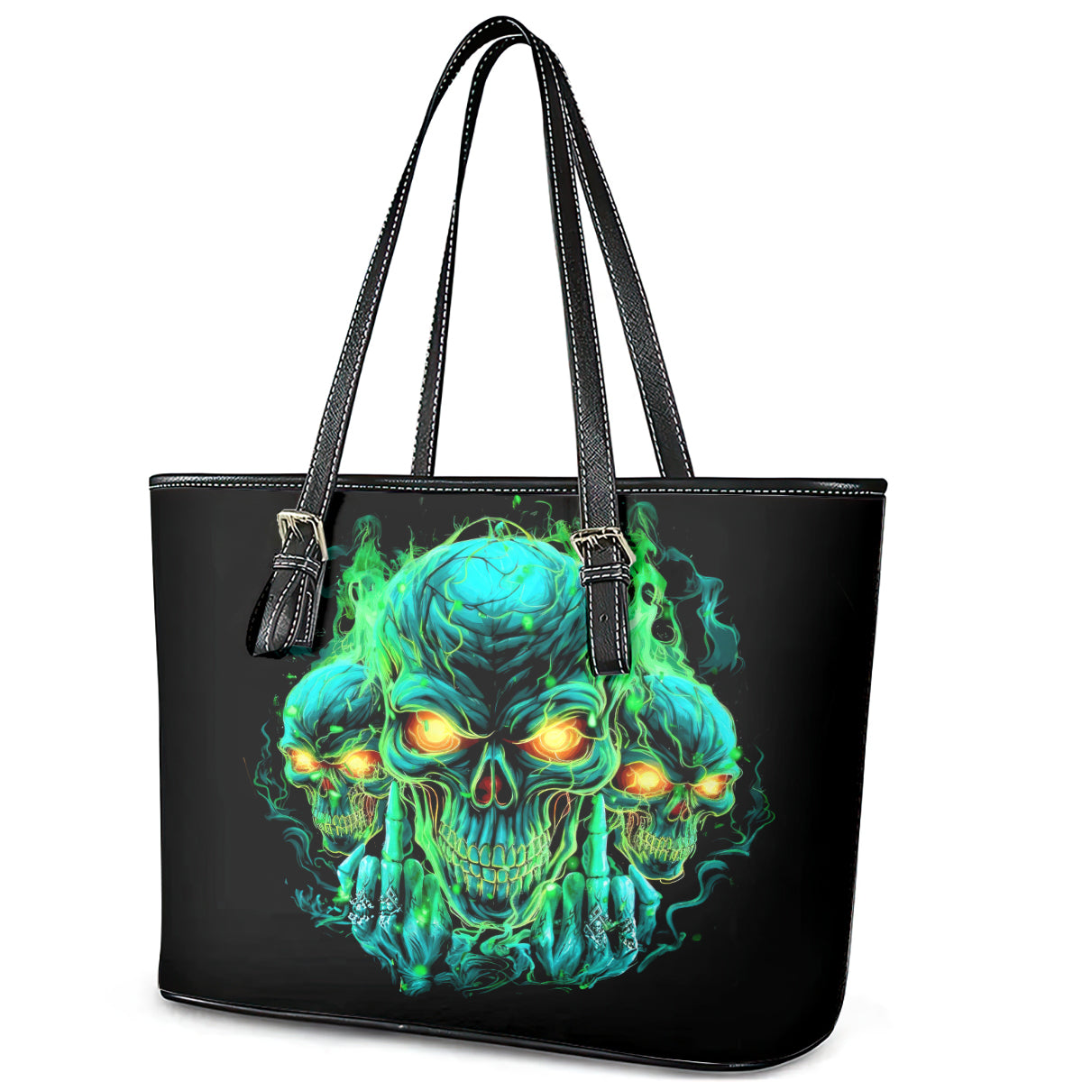 Flame Skull Leather Tote Bag Fuck You You Fuckin Fuck - Wonder Print Shop