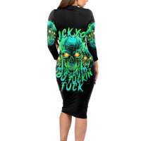 Flame Skull Long Sleeve Bodycon Dress Fuck You You Fuckin Fuck - Wonder Print Shop