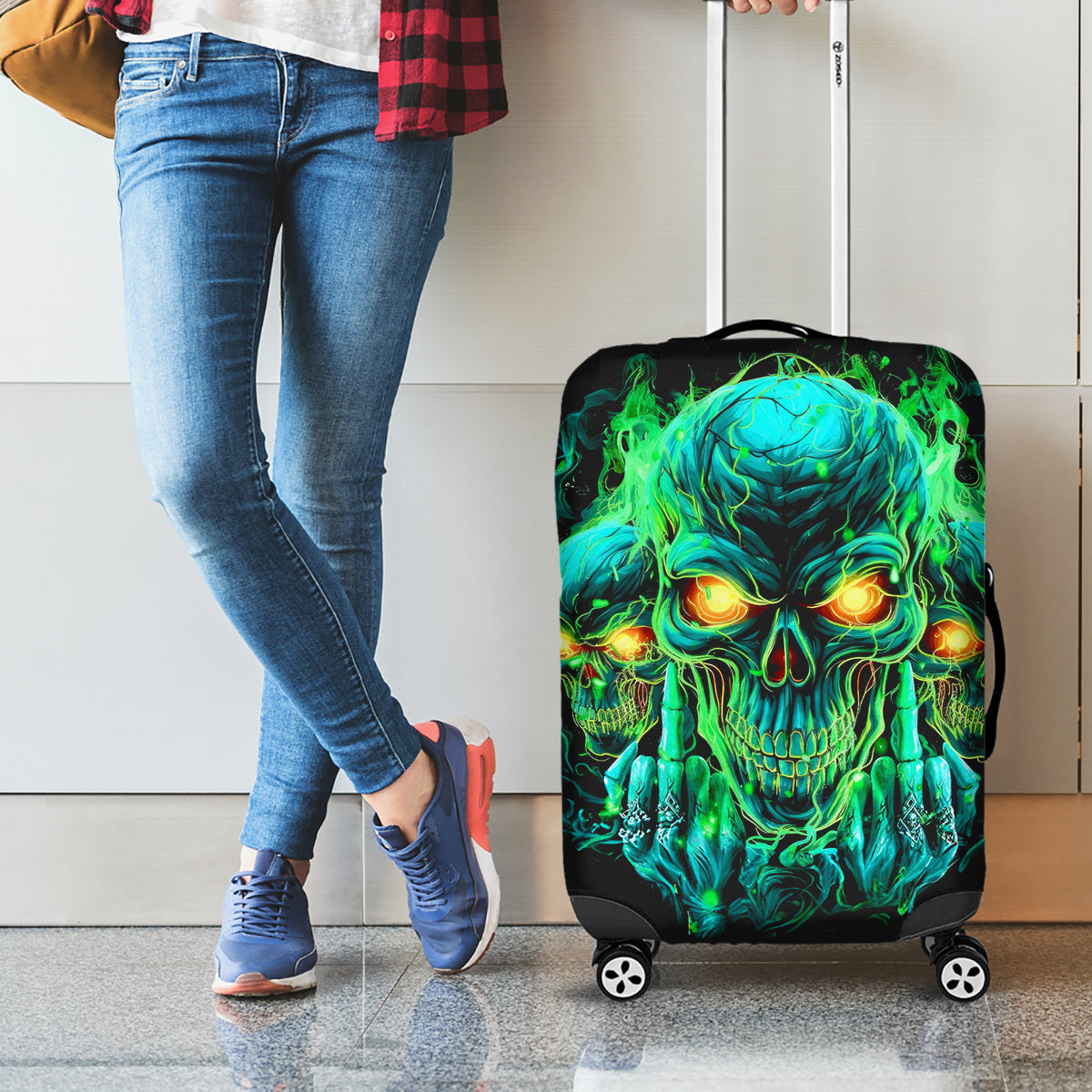 Flame Skull Luggage Cover Fuck You You Fuckin Fuck - Wonder Print Shop