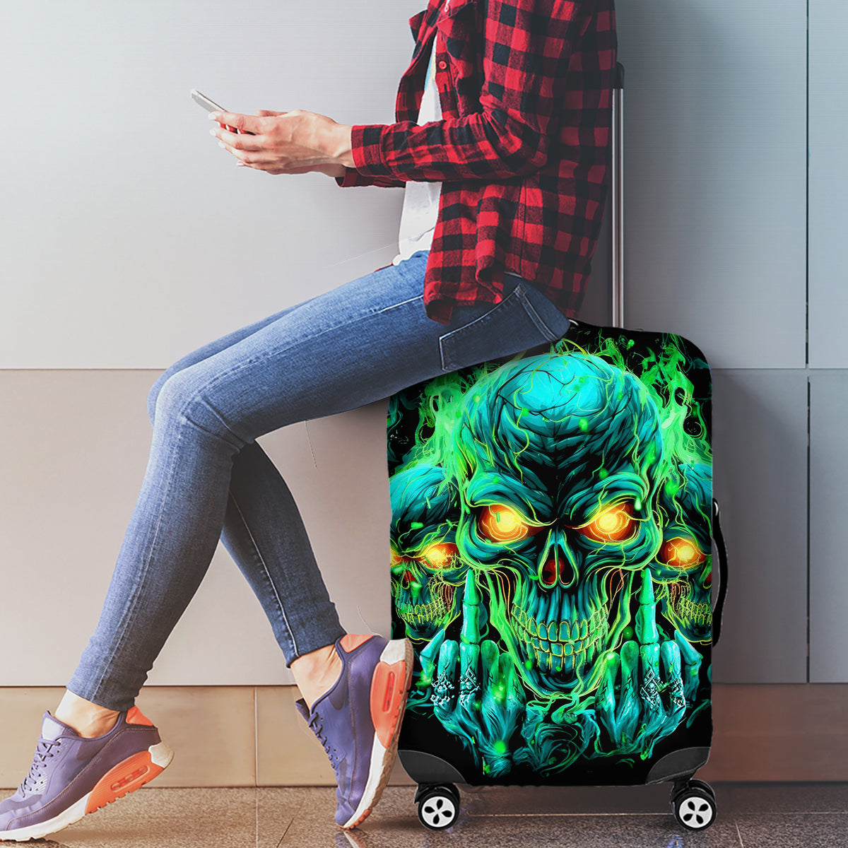 Flame Skull Luggage Cover Fuck You You Fuckin Fuck - Wonder Print Shop