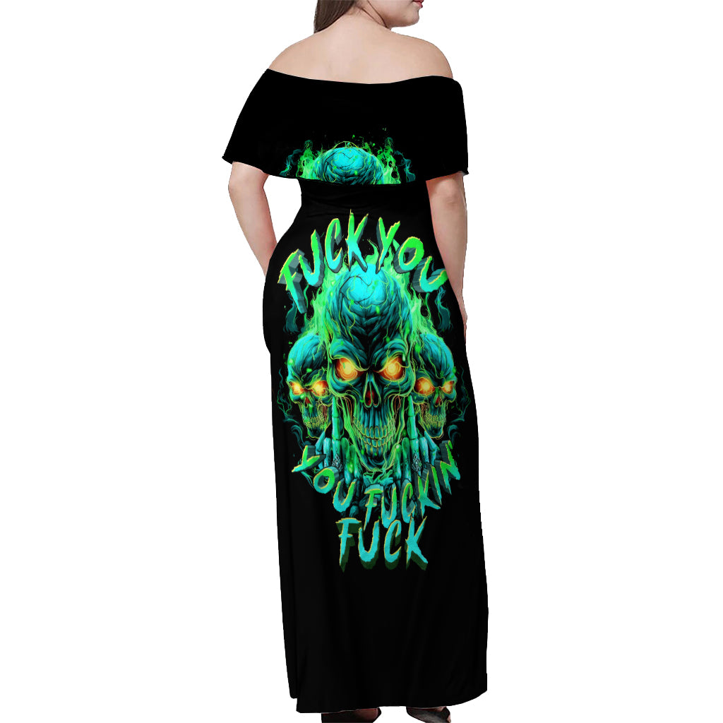 Flame Skull Off Shoulder Maxi Dress Fuck You You Fuckin Fuck - Wonder Print Shop