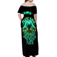 Flame Skull Off Shoulder Maxi Dress Fuck You You Fuckin Fuck - Wonder Print Shop
