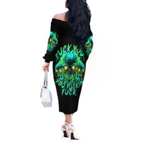 Flame Skull Off The Shoulder Long Sleeve Dress Fuck You You Fuckin Fuck - Wonder Print Shop